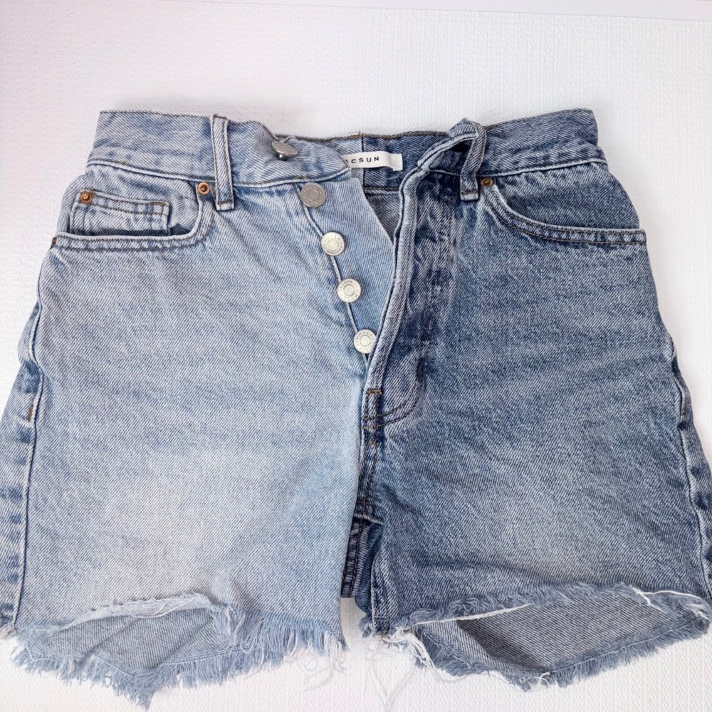 Pacsun Denim Shorts Girls Junior Size 22 90s Girlfriend Two Tone High Button Fly